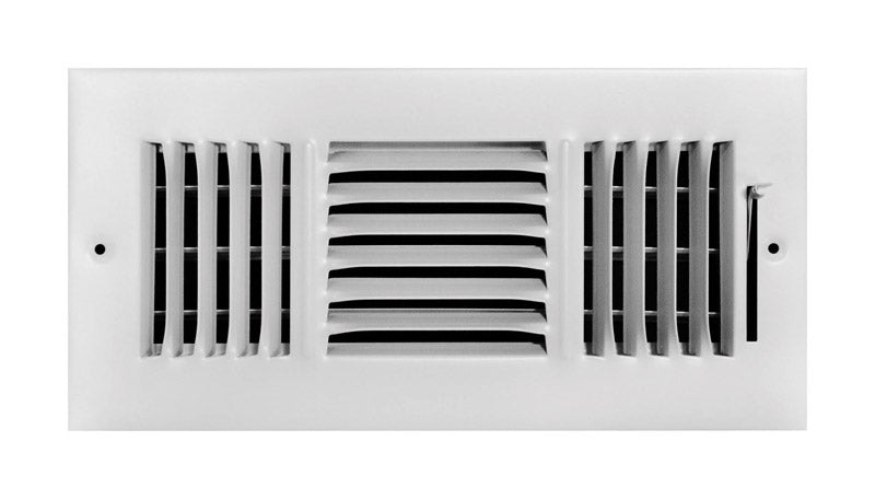 Emery Jensen 3-way wall and ceiling register, 10x4 inches, with adjustable louvers for airflow control.