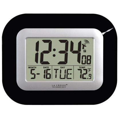 Black Emery Jensen atomic wall clock with bold numbers and sleek design, perfect for modern home decor.