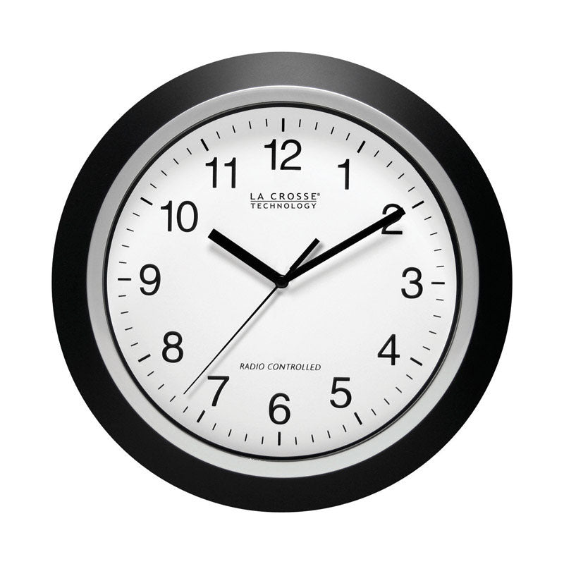Black 12-inch Emery Jensen wall clock with a modern design, featuring clear clock face and bold numerals for easy readability.