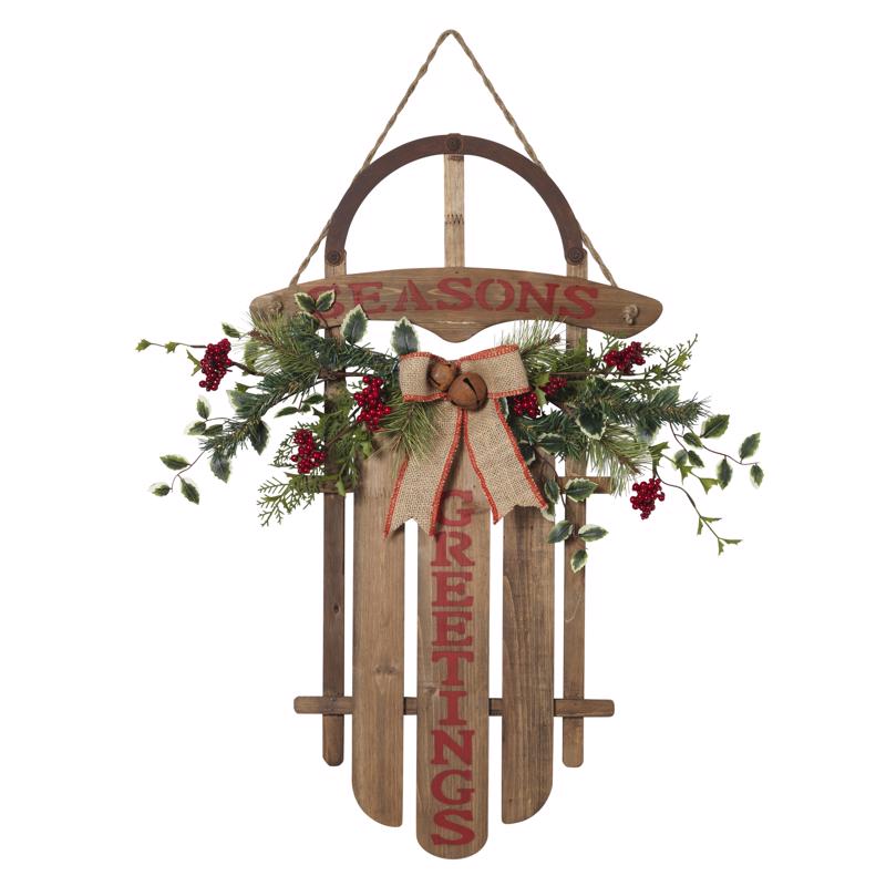 Emery Jensen CMAS hanging sleigh wall decor, set of 2, featuring festive holiday design for seasonal home decoration.
