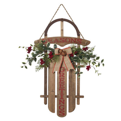 Emery Jensen CMAS hanging sleigh wall decor, set of 2, featuring festive holiday design for seasonal home decoration.