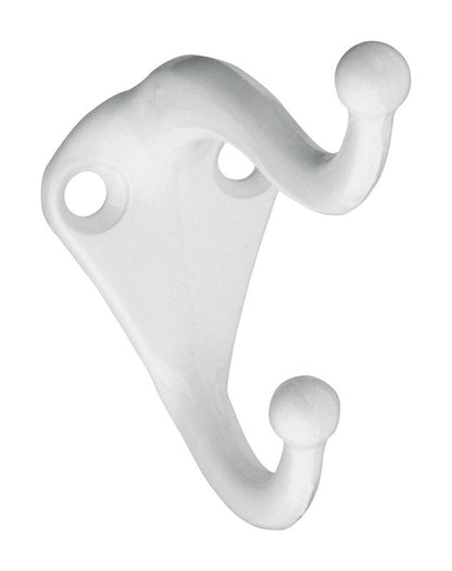 Emery Jensen wall mount coat and hat hook in white, sturdy metal, designed to hold up to 35 pounds, ideal for entryways or closets.