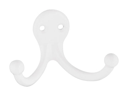 White Emery Jensen wall mount double cloth hook for hanging garments and accessories on the wall.
