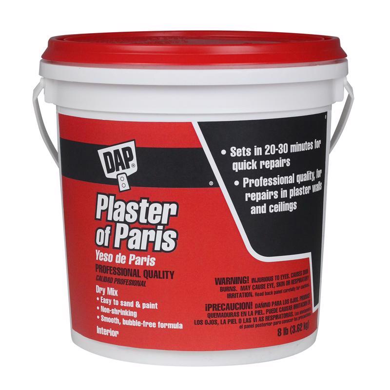 Four packs of Emery Jensen Plaster of Paris 8lb for wall repair, white wall repair compound for drywall and plaster repairs.