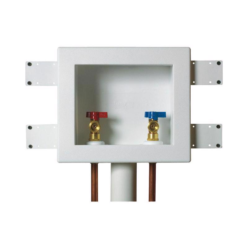 Emery Jensen OUTLTBOX Quadro washing machine box with valve, sturdy packaging designed for appliance protection.