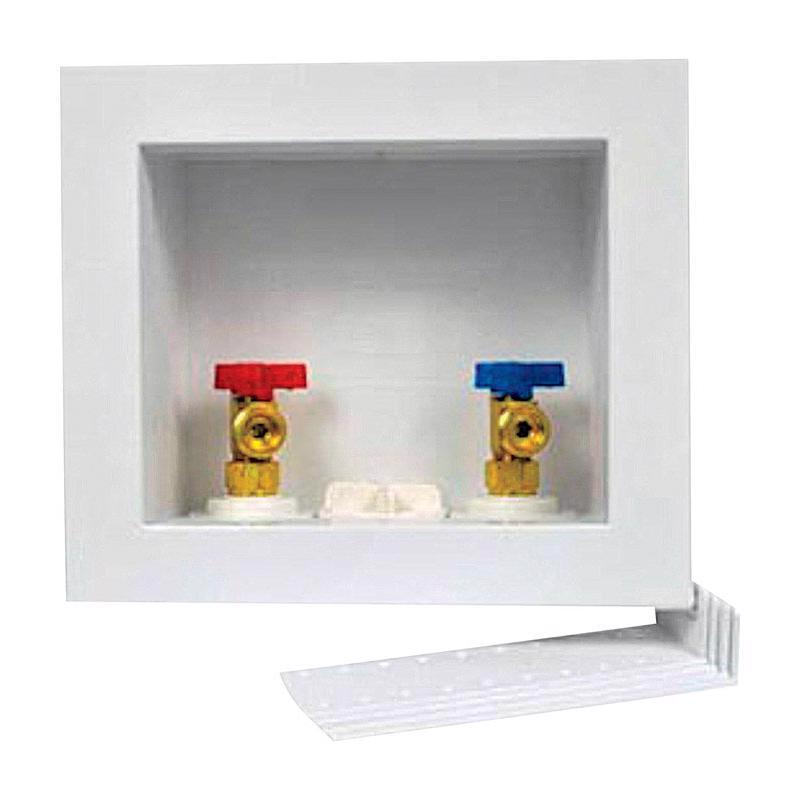 Emery Jensen washing machine outlet box, double valve model, sturdy packaging for appliance installation and protection