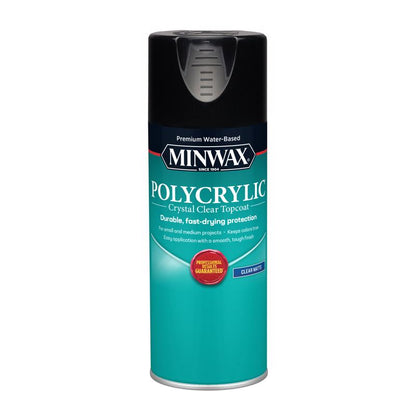 Six 11.5oz bottles of Emery Jensen water clean-up varnish, PLYCYLC PRTCN FSH, for easy paint cleanup and finishing.
