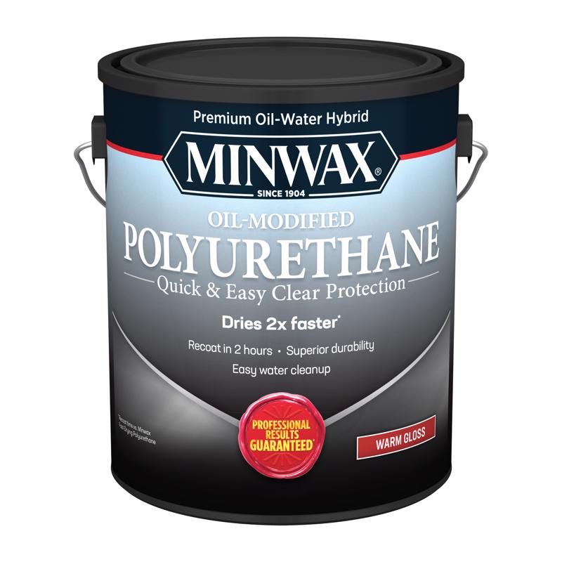 Two gallons of Emery Jensen WB Poly Gloss water clean-up varnish in 1-gallon containers, for protective wood finishes.