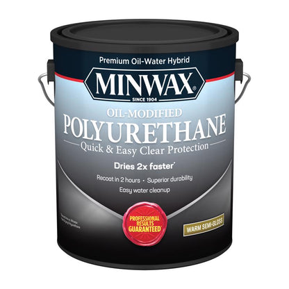 Two cans of Emery Jensen WB Poly Semi Water Clean-Up Varnish 1-gallon size, packaged in a set of two.