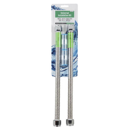 Emery Jensen water heater connectors kit with brass fittings and hoses, plumbing accessories for water heater installation and repair.