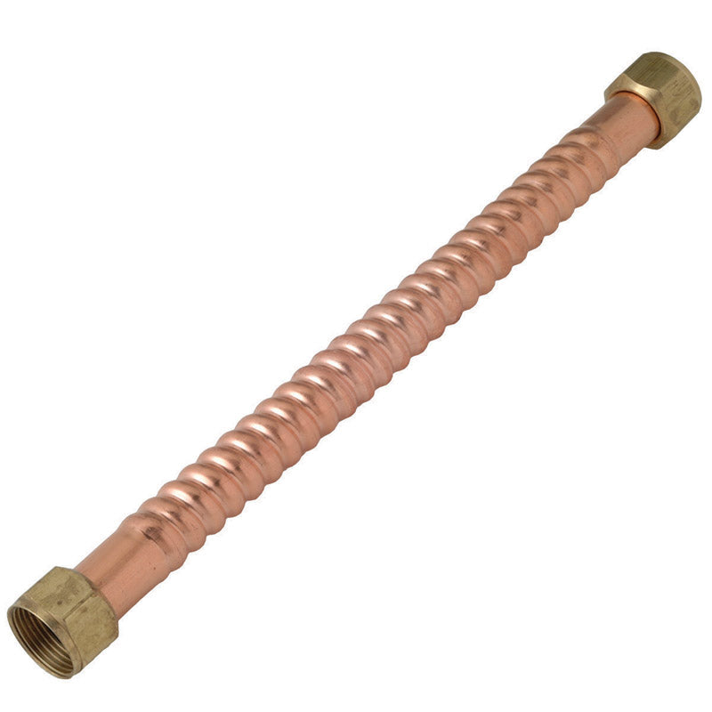 Emery Jensen water heater connector with 3/4 inch FIP fittings, metal construction, used for plumbing connections.