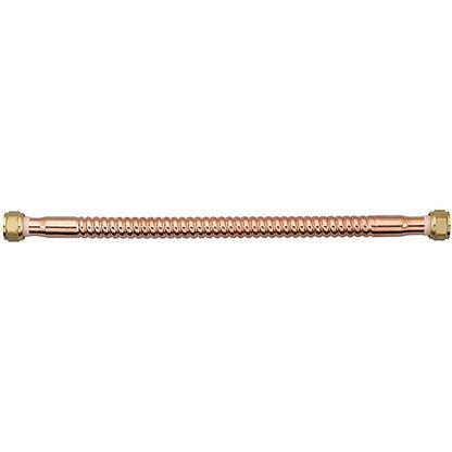 Emery Jensen water heater connector, 3/4x3/4 inch FIP, 18-inch supply line, brass fittings for plumbing applications.
