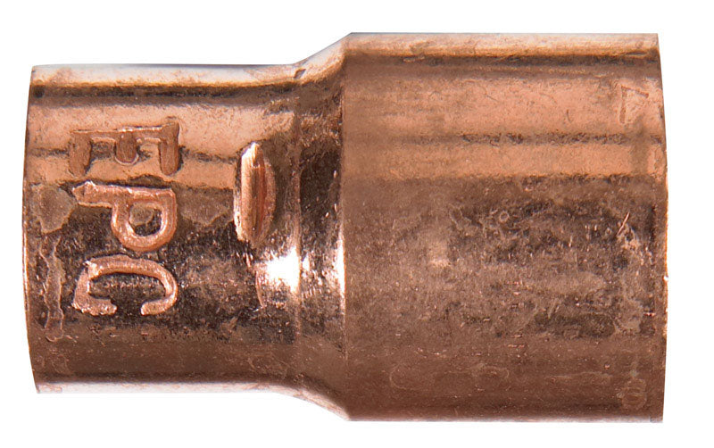 Emery Jensen Couple&Stop water supply fitting in 1/2 and 3/8 inch copper for plumbing connections, shown in close-up.