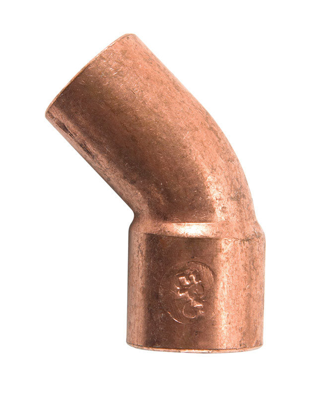 Emery Jensen 45-degree elbow water supply fitting with 1/2 inch copper connection for plumbing applications.