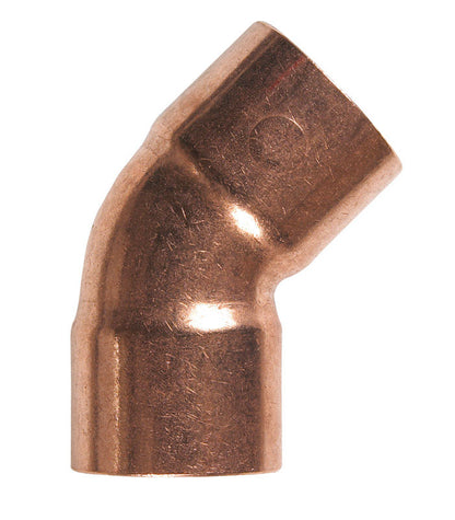Emery Jensen 45-degree elbow water supply fitting in 3/8 inch copper for plumbing connections.