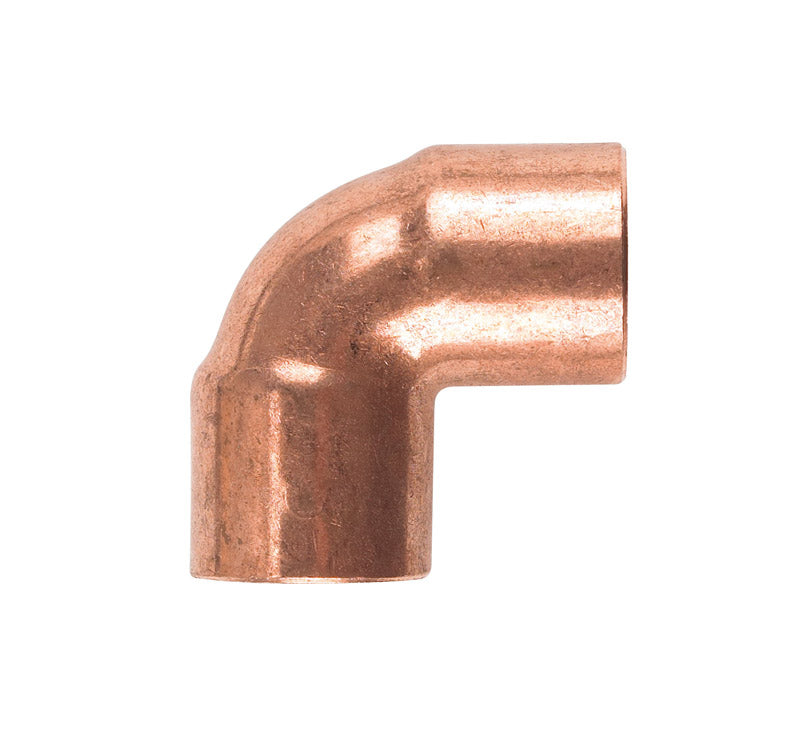 Emery Jensen 90-degree elbow water supply fitting with 3/8" copper connectors, used for plumbing connections.