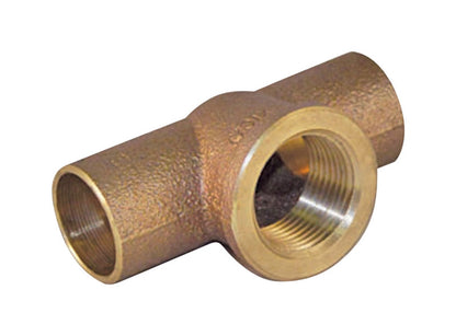 Copper TEE fitting for water supply, 1/2 inch size from Emery Jensen, used in plumbing for split water lines.