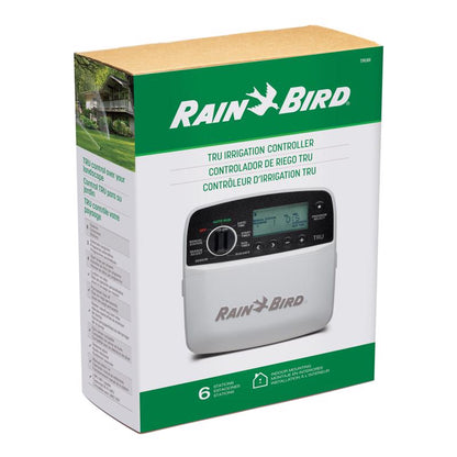 Emery Jensen INDR sprinkler timer, 6-zone water timer for 120V irrigation control, with digital display and weather-resistant design.