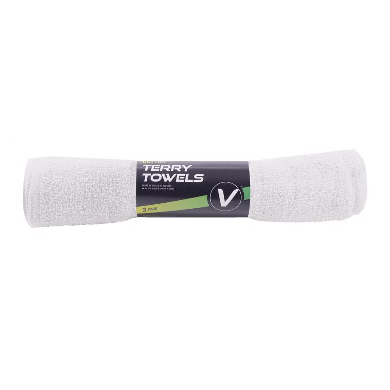 Emery Jensen cotton terry towels 3-pack for cleaning and waxing, showing soft, absorbent cloths with textured terry surface.
