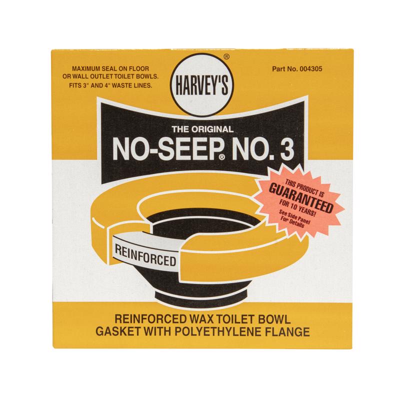 Emery Jensen No Seep No. 3 wax gasket ring for plumbing, showing a close-up of the wax ring with sealing material and branding.