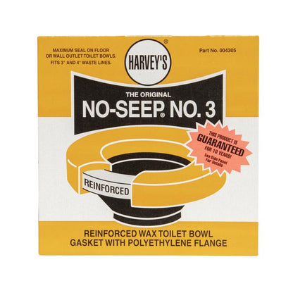 Emery Jensen No Seep No. 3 wax gasket ring for plumbing, showing a close-up of the wax ring with sealing material and branding.