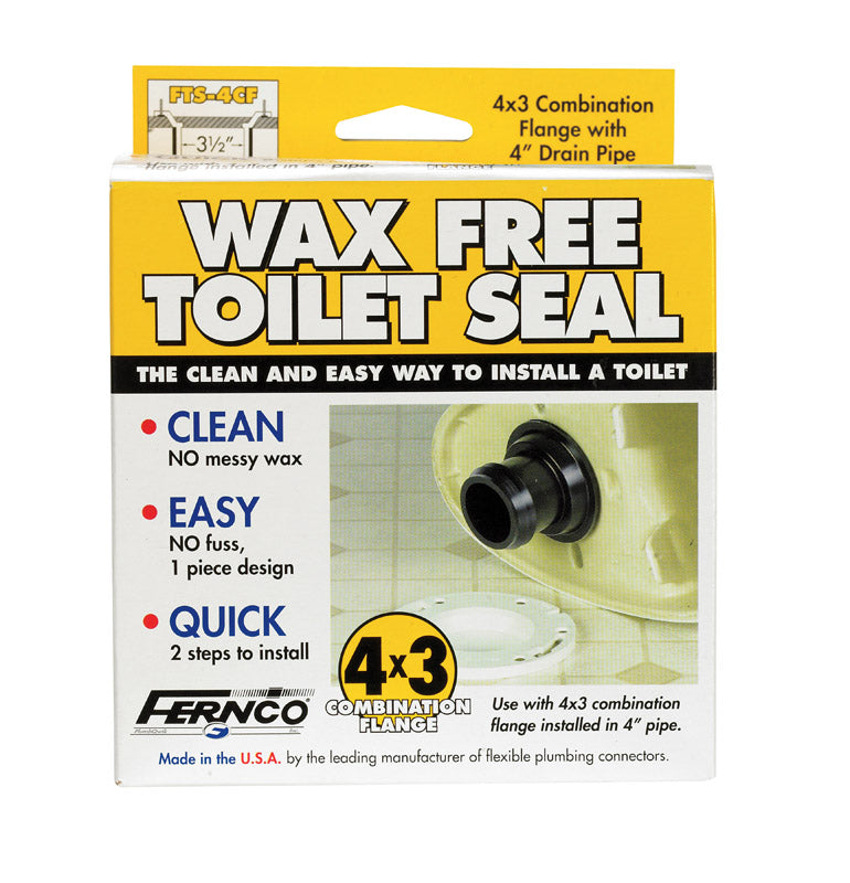 Emery Jensen 4x3-inch wax gasket rings for toilets, showing the round, yellow wax seal with a rubber ring for plumbing installation.