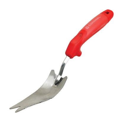 Emery Jensen hand weeder comfort tool for gardening, with ergonomic handle and metal prong for removing weeds easily.