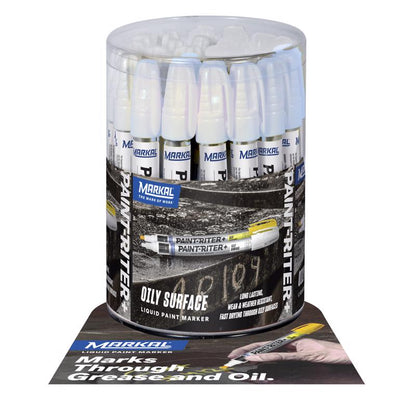 Set of 36 white liquid paint markers from Emery Jensen, ideal for welding accessories and marking on various surfaces.