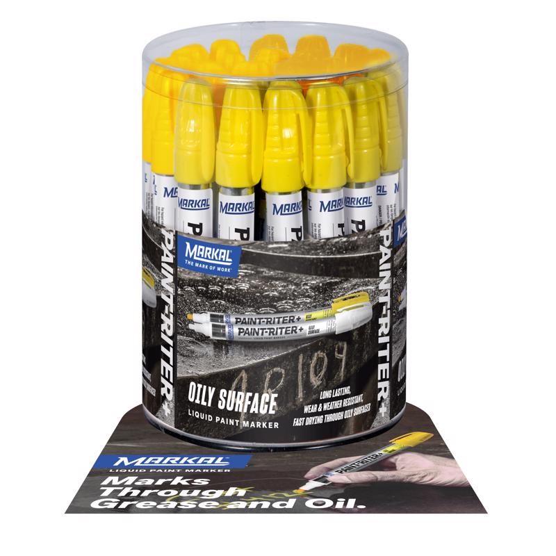 Pack of 36 yellow liquid paint markers by Emery Jensen for welding accessories, shown with vibrant yellow ink tips.