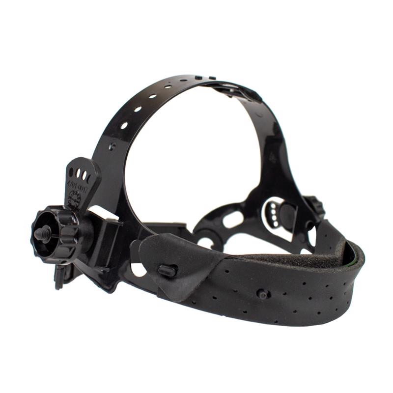 Emery Jensen welding accessories ratcheting headgear RPLC with adjustable strap and protective viewing window for welding safety.