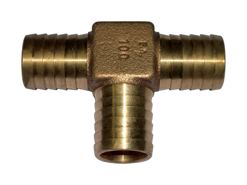 Brass 1-inch Insert Tee fitting from Emery Jensen WELL ACCESSORIES, used for plumbing and water system connections.