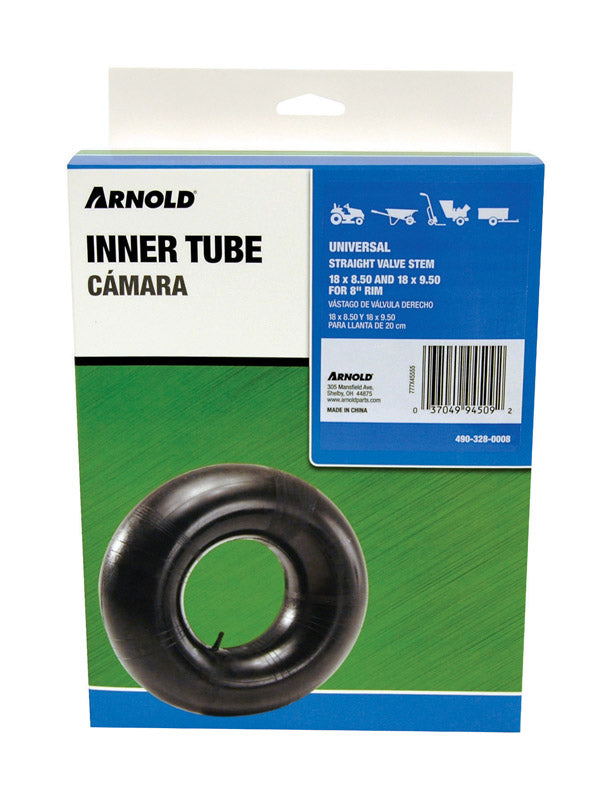 Emery Jensen wheelbarrow tire with 18/8.50 inner tube, suitable for wheelbarrows and carts, mounted on the wheel.