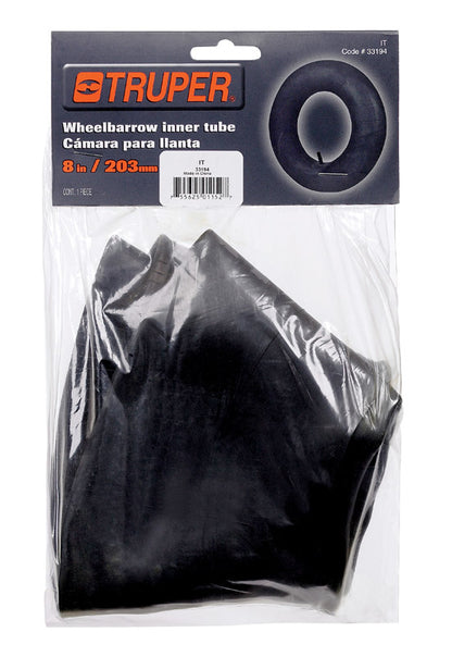 Emery Jensen wheelbarrow inner tube shown inside a wheelbarrow tire for replacement or repair.