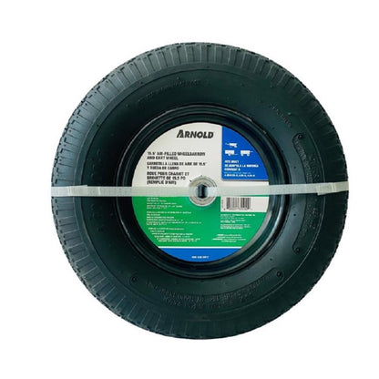 Emery Jensen wheelbarrow tire, STL 15.5-inch wheel for durable garden and yard carts, shown mounted on wheelbarrow.