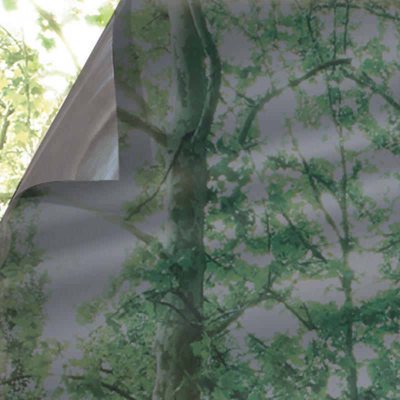 Gray Emery Jensen Windo Film Glare3x6.5 for window glare reduction, shown on a window in a natural setting.