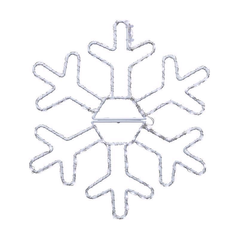 White 12-inch LED snowflake window silhouette by Emery Jensen, perfect for holiday holiday decorating.