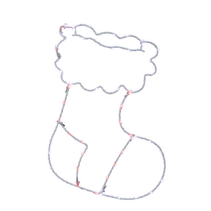 Emery Jensen 15-inch LED stocking silhouette window decoration with festive holiday design for seasonal decor.