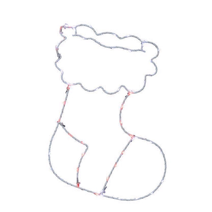 Emery Jensen 15-inch LED stocking silhouette window decoration with festive holiday design for seasonal decor.