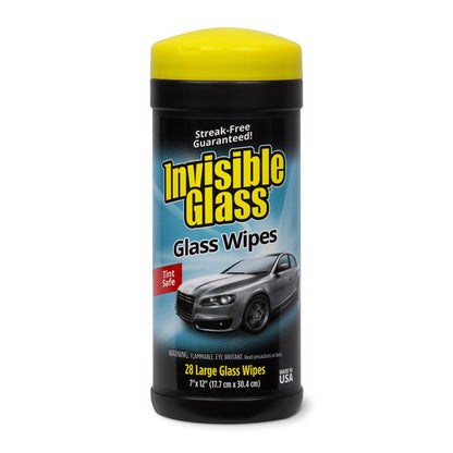 Emery Jensen auto glass wipes 28-pack for windshield cleaning, showing the wipe package with clear labels and branding.