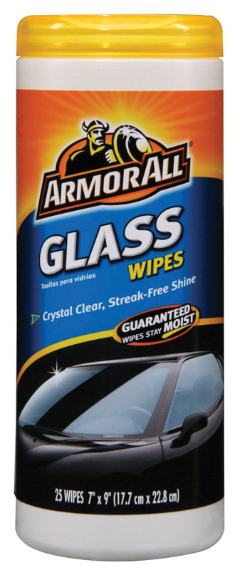 Emery Jensen Armor All glass wipes for windshield cleaning and treatment, showing a pack of clear glass cleaning wipes.