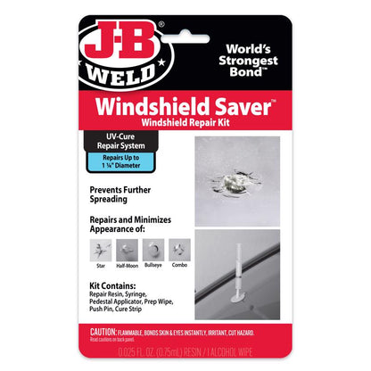 Emery Jensen windshield repair kit with sealant for fixing cracks and chips in car windshields.