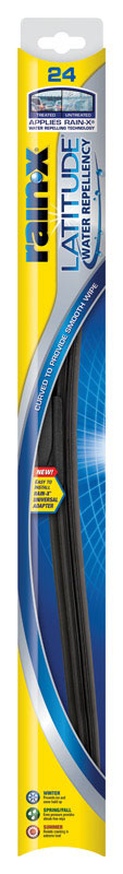 Emery Jensen Rain-X LAT 24-inch wiper blade installed on a vehicle, demonstrating its design and fit for effective windshield clearing.