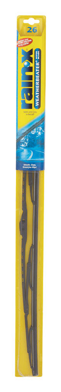 Emery Jensen RainX WB 26-inch wiper blade installed on a vehicle, showing a sleek black rubber edge and durable metal frame.