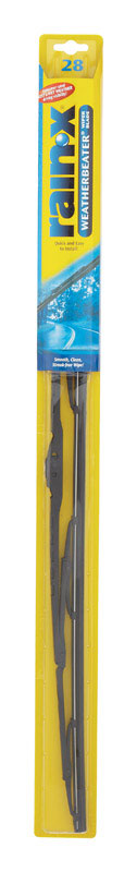 Emery Jensen RainX WB 28-inch wiper blade installed on a vehicle windshield for clear visibility.