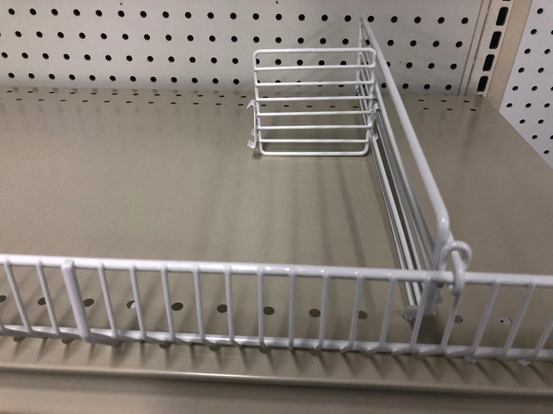 Emery Jensen wire binning storage organizer with white plastic bins, 3x4 grid, ideal for organizing small parts or tools.