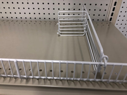 Emery Jensen wire binning storage organizer with white plastic bins, 3x4 grid, ideal for organizing small parts or tools.
