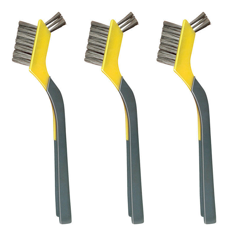 Set of three Emery Jensen mini wire brushes, ideal for detailed cleaning and rust removal.