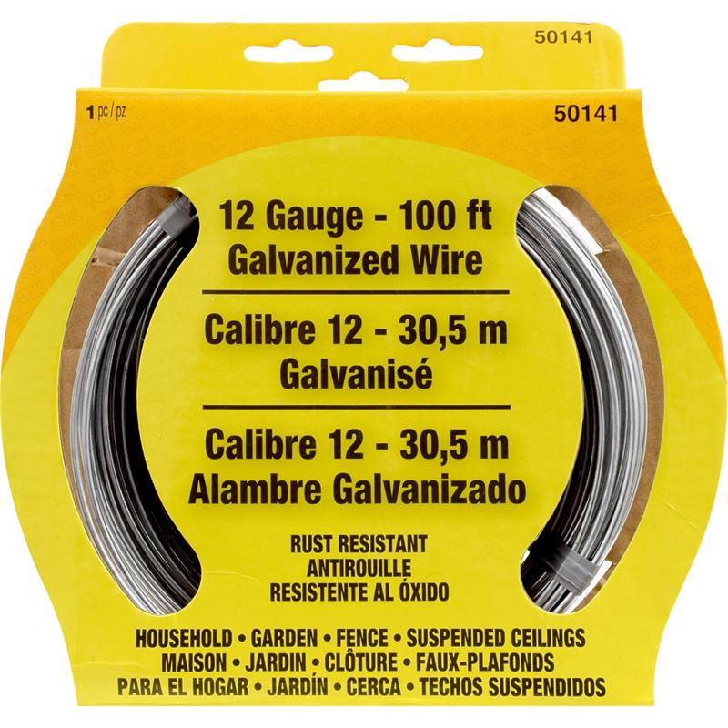 Steel wire 12 gauge by Emery Jensen, 100 feet length, shown coiled and ready for use in fencing or craft projects.