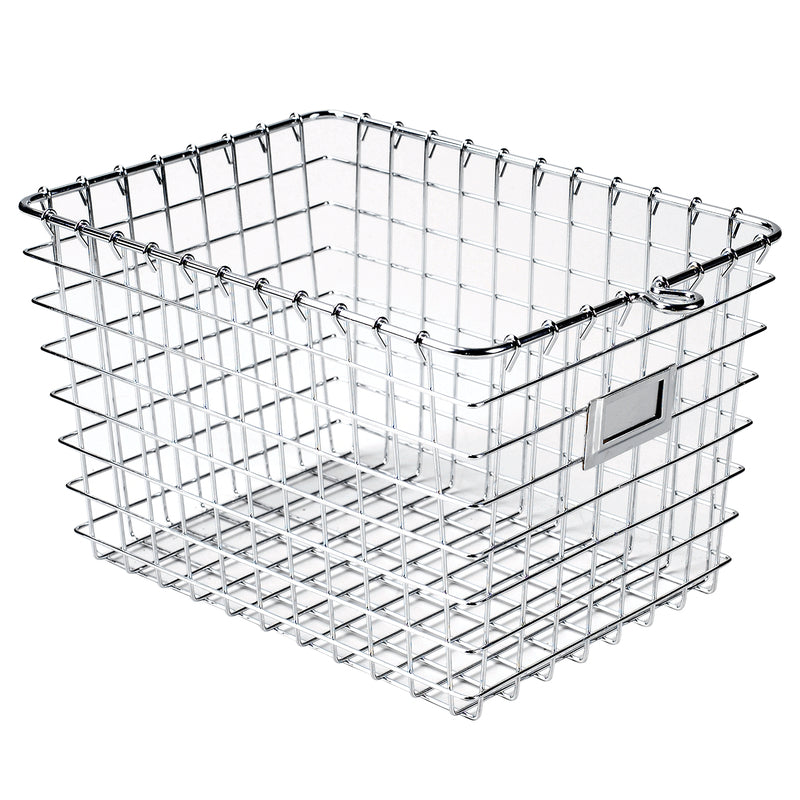Small Emery Jensen wire locker basket in chrome finish, ideal for organizing items in lockers or storage spaces.