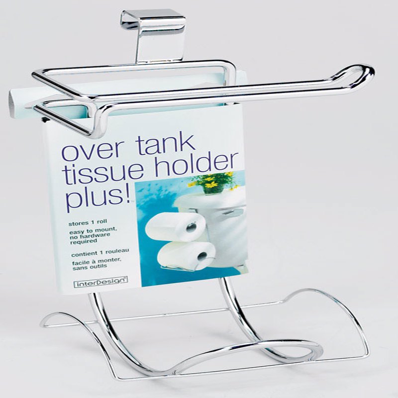 Emery Jensen wire over-toilet tissue holder organizer with a sleek metal design for bathroom storage.